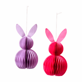 Paquet de 6 lapins en papier à suspendre (assortiment 2 couleurs) - Yuki - Grossiste décoration