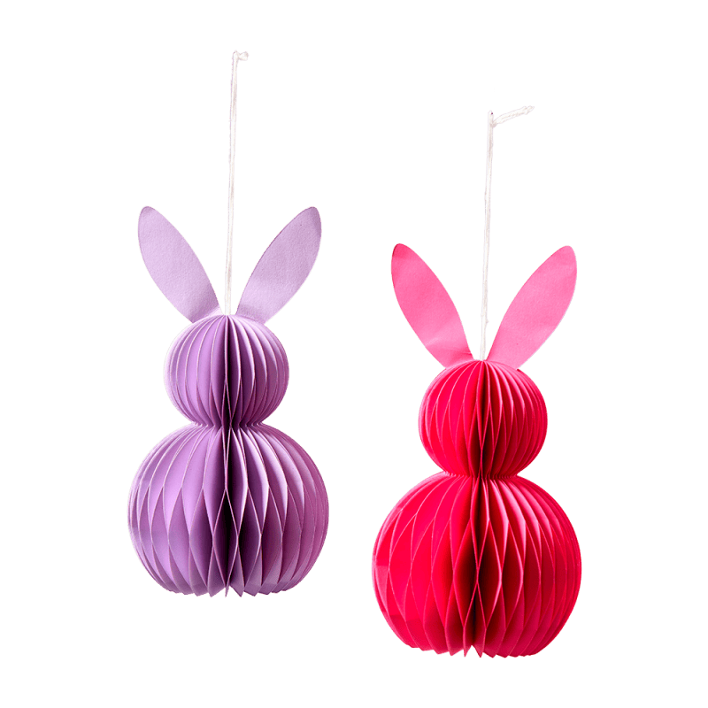 Paquet de 6 lapins en papier à suspendre (assortiment 2 couleurs) - Yuki - Grossiste décoration Paquet de 6 lapins en papier à suspendre (assortiment 2 couleurs) - Yuki - Grossiste décoration