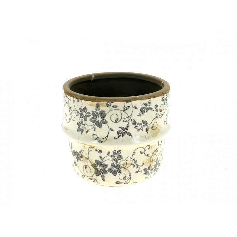 Cache-pot en céramique D. 15.5cm - Fleurs noires - Contenants fleuristes Cache-pot en céramique D. 15.5cm - Fleurs noires - Contenants fleuristes