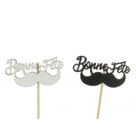 Sachet de 12 pics "bonne fête" - Moustache - Grossiste accessoires composition