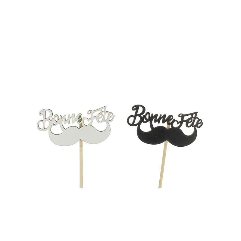 Sachet de 12 pics "bonne fête" - Moustache - Grossiste accessoires composition Sachet de 12 pics "bonne fête" - Moustache - Grossiste accessoires composition