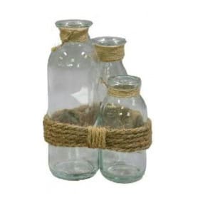 Ensemble de vases en verre/corde 3 modèles - Renoso - Grossiste verrerie