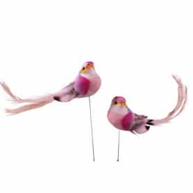 Oiseaux sur pics rose accessoires décoration grossiste