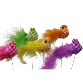 Boite de 24 pics oiseaux 7.5cm (assortiment de couleurs) - Vichy - Grossiste accessoire de composition