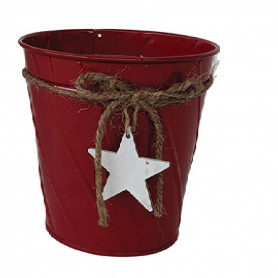 Cache-pot en zinc rouge - Pampille étoilé - Grossiste décoration Noel