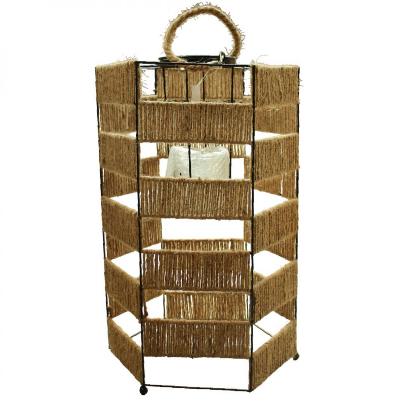 Lanterne hexagonale métal et corde - Grossiste fleuriste déco tendance Lanterne hexagonale métal et corde - Grossiste fleuriste déco tendance