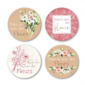 Rouleau de 500 étiquettes adhésives - Avec des fleurs - Fournisseur emballages fleuristes