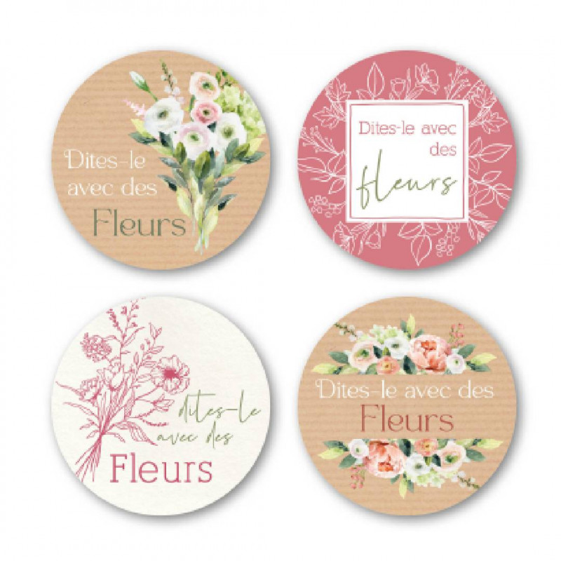 Rouleau de 500 étiquettes adhésives - Avec des fleurs - Fournisseur emballages fleuristes Rouleau de 500 étiquettes adhésives - Avec des fleurs - Fournisseur emballages fleuristes