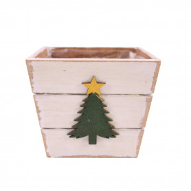 Cache-pot en bois 2 tailles - Sapin étoilé - Fournisseur contenants Noël
