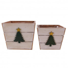 Cache-pot en bois 2 tailles - Sapin étoilé - Fournisseur contenants Noël