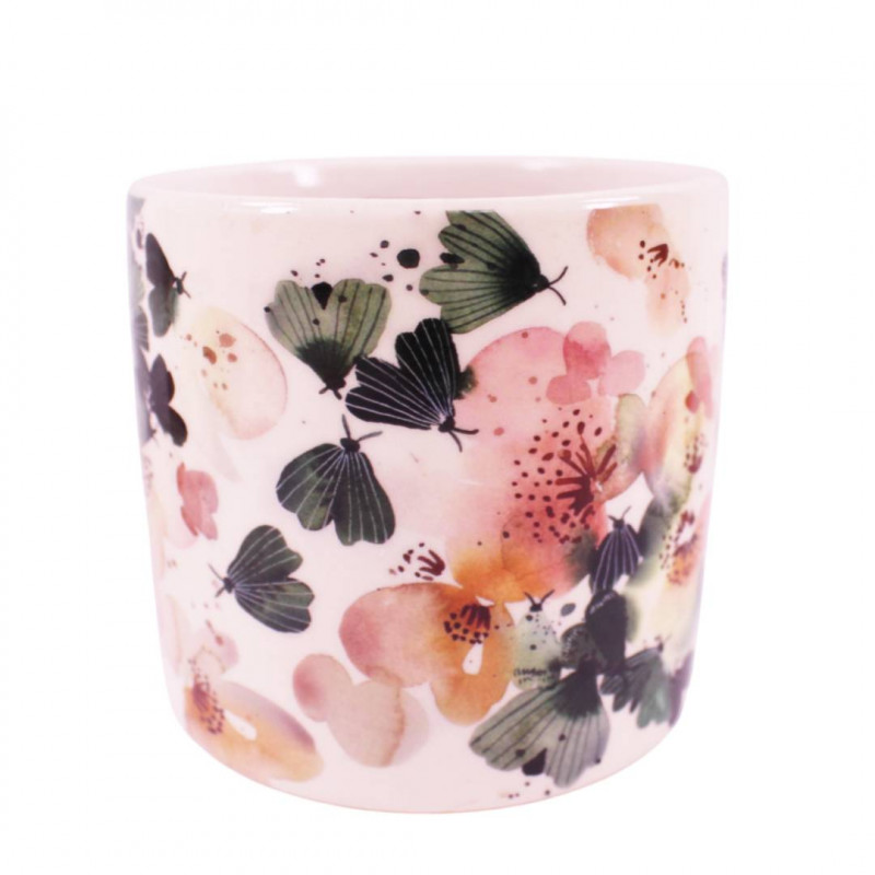 Cache-pot cylindre décor floral 3 tailles - Feulys - Grossiste contenants céramiques
