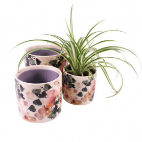 Cache-pot cylindre décor floral 3 tailles - Feulys - Grossiste contenants céramiques