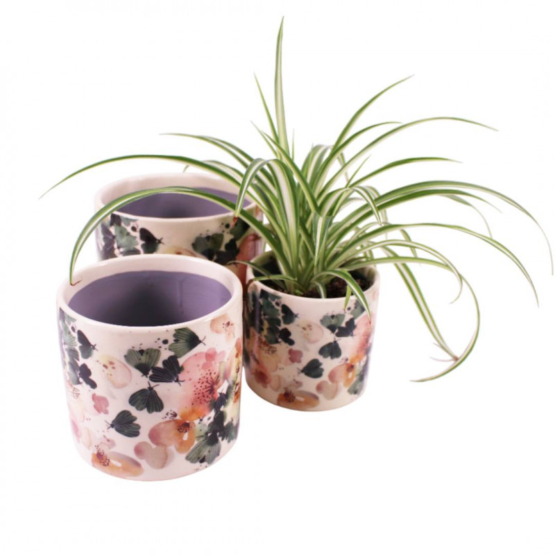 Cache-pot cylindre décor floral 3 tailles - Feulys - Grossiste contenants céramiques Cache-pot cylindre décor floral 3 tailles - Feulys - Grossiste contenants céramiques