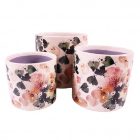 Cache-pot cylindre décor floral 3 tailles - Feulys - Grossiste contenants céramiques