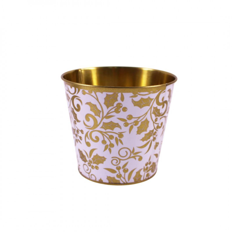 Cache-pot en zinc motif floral 2 tailles - Fééris - Grossiste contenants plantes
