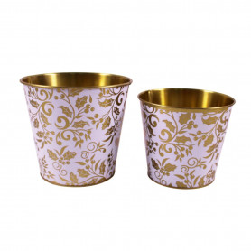 Cache-pot en zinc motif floral 2 tailles - Fééris - Grossiste contenants plantes