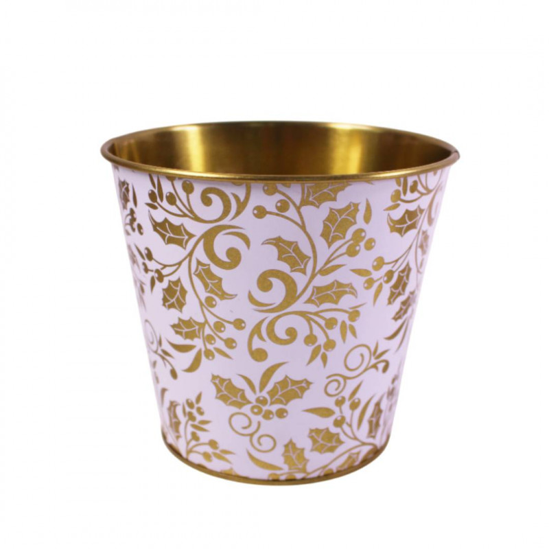 Cache-pot en zinc motif floral 2 tailles - Fééris - Grossiste contenants plantes
