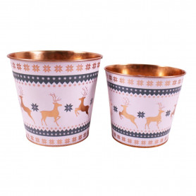 Cache-pot en zinc à motif 2 tailles - Givrella - Grossiste contenants Noël