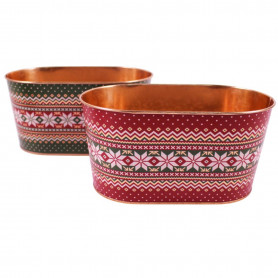 Jardinière ovale motif Noël (assortiment 2 couleurs) - Cannelia - Grossiste contenants fleuristes