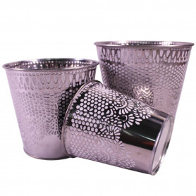 Cache-pot en zinc à motif 3 tailles - Merriva - Grossiste contenants plantes