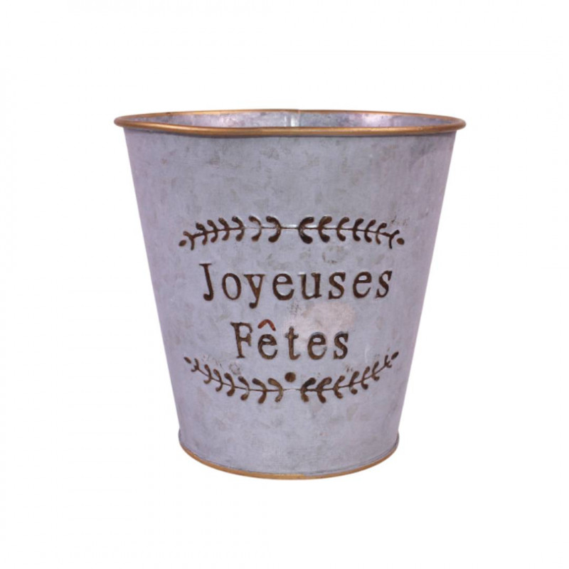 Cache-pot en zinc "joyeuses fêtes" 2 tailles - Noëlis - Grossiste fournisseurs contenants