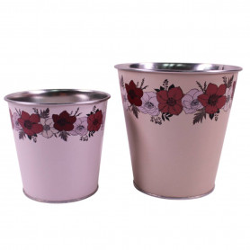 Cache-pot crème en zinc 2 tailles - Frise florale - Fournisseur contenants automne