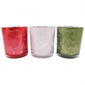 Photophore décor Noël (assortiment 3 couleurs) 2 tailles - Lutine - Fournisseur déco