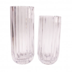 Vase cylindre aspect rainures 2 tailles - Ambrelle - Grossiste verrerie