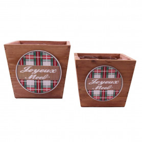 Cache-pot en bois "joyeux Noël" 2 tailles - Patch - Grossiste contenants Noël