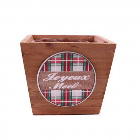 Cache-pot en bois "joyeux Noël" 2 tailles - Patch - Grossiste contenants Noël