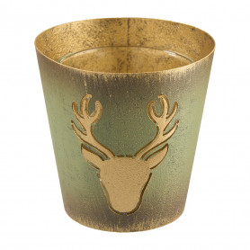 Cache-pot en métal motif cerf vert/or - Grossiste pour fleuriste