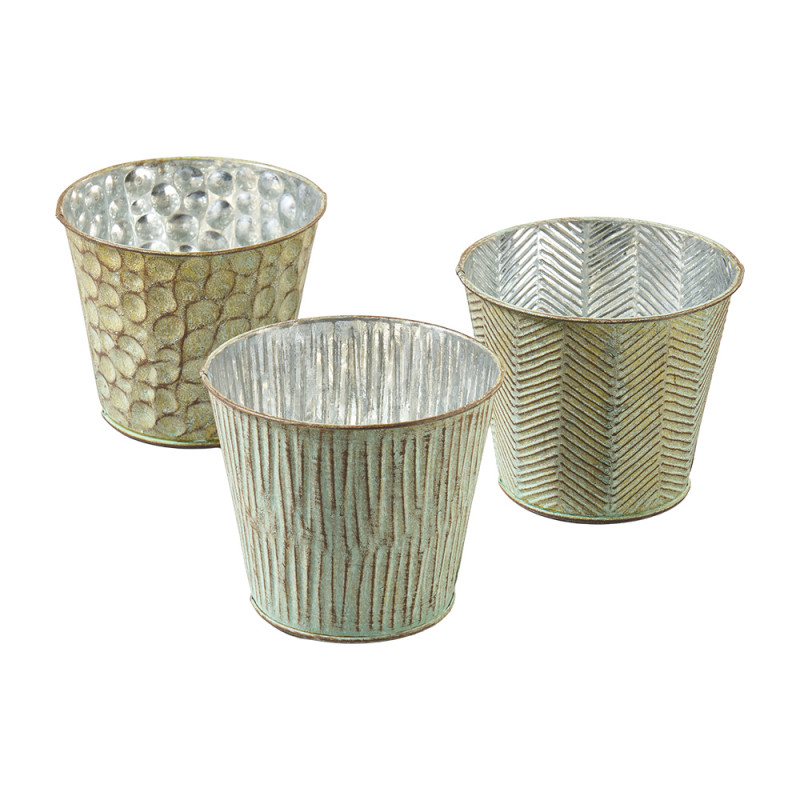 Cache-pot vert en zinc - Grossiste pour fleuriste