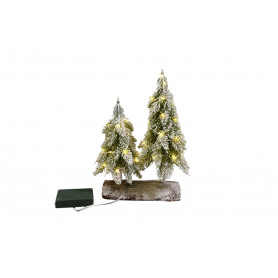 Sapin sur bûche enneigé avec Led - Fournisseur de décoration de Noël