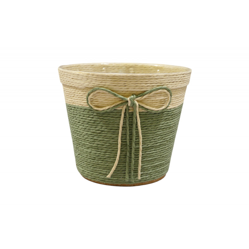 Paquet de 4 cache-pots en plastique + jute vert - Grossiste fleuristes