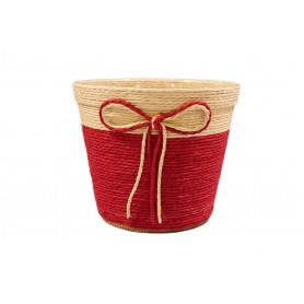 Paquet de 4 cache-pots en plastique + jute rouge - Grossiste fleuristes