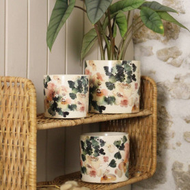 Cache-pot cylindre décor floral 3 tailles - Feulys - Grossiste contenants céramiques