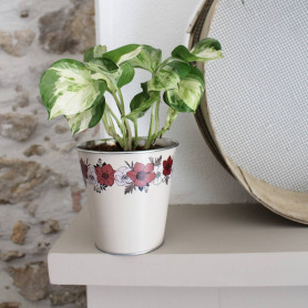 Cache-pot crème en zinc 2 tailles - Frise florale - Fournisseur contenants automne