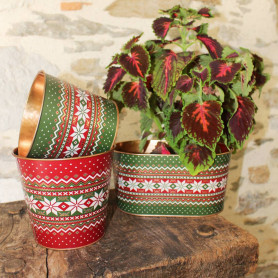 Cache-pot motif Noël (assortiment 2 couleurs) 2 tailles - Cannelia - Grossiste contenants fleuristes