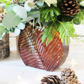 Vase rond structuré feuille 2 tailles - Brumelle - Grossiste pour bouquet de fleurs