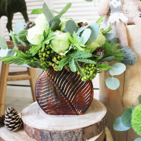 Vase rond structuré feuille 2 tailles - Brumelle - Grossiste pour bouquet de fleurs