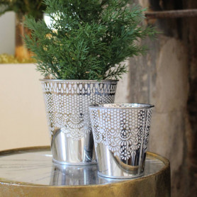 Cache-pot en zinc à motif 3 tailles - Merriva - Grossiste contenants plantes