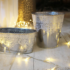 Cache-pot en zinc à motif 3 tailles - Merriva - Grossiste contenants plantes