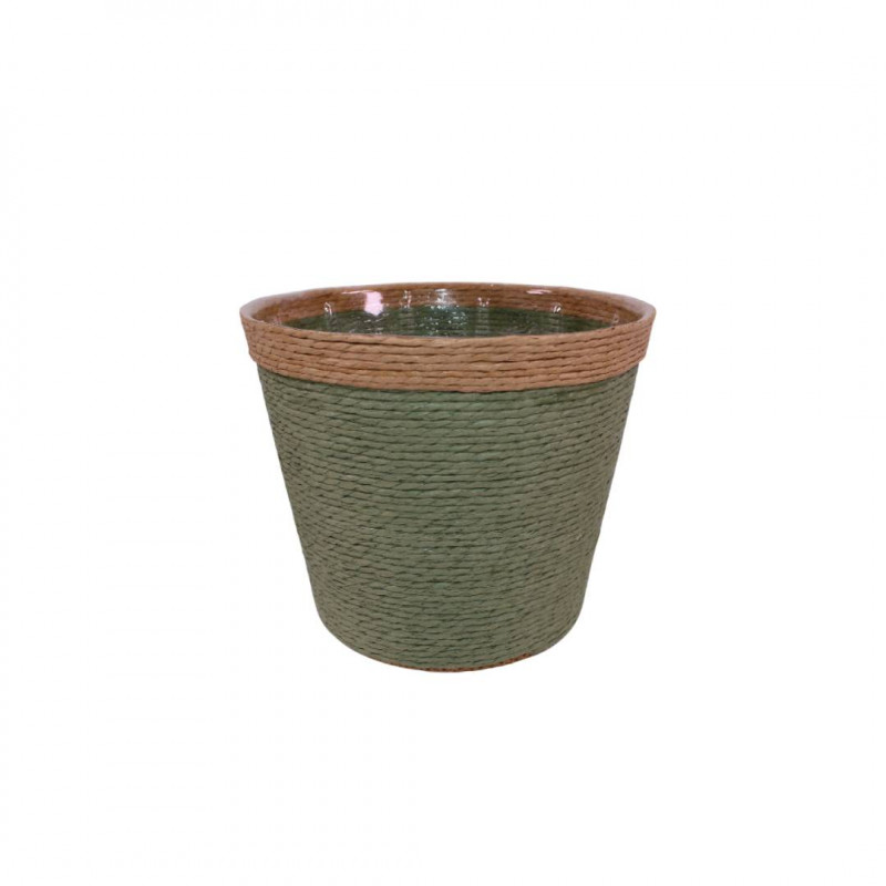 Cache-pot vannerie vert en osier - Grossiste fleuriste et jardinerie