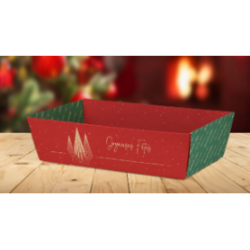 Barquette en kraft "joyeuses fêtes" - Grossiste pour les professionnels