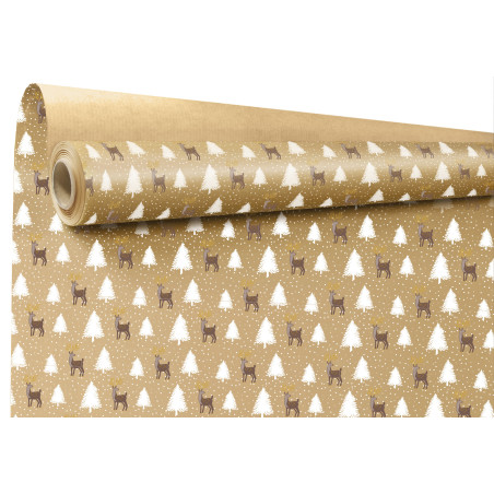 Rouleau de papier cadeau kraft motif sapin - Grossiste pour les commerçants