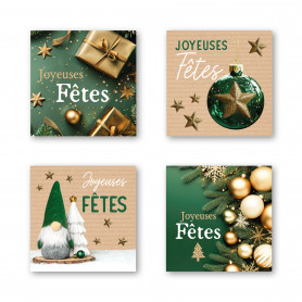 Etiquette carrée autocollante "joyeuses fêtes" - Fournisseur emballage Noël