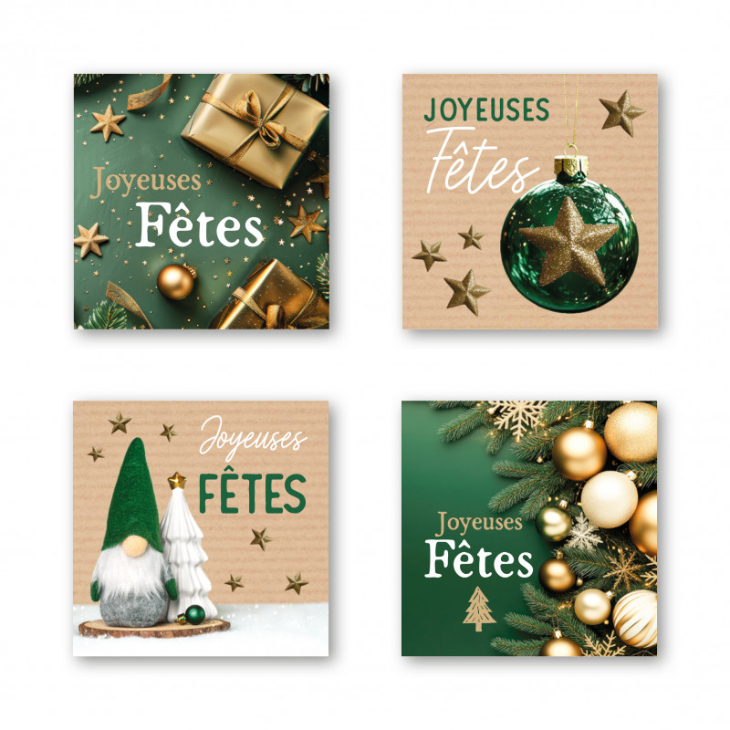 Etiquette carrée autocollante "joyeuses fêtes" - Fournisseur emballage Noël