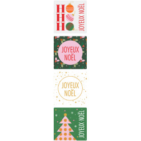 Rouleau de 500 étiquettes carrées "joyeux Noël" - Grossiste emballage Noël