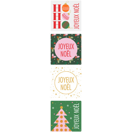 Rouleau de 500 étiquettes carrées "joyeux Noël" - Grossiste emballage Noël