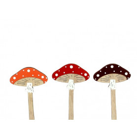 Sachet de 12 pics en bois H. 15cm - Champignon - grossiste fleuriste